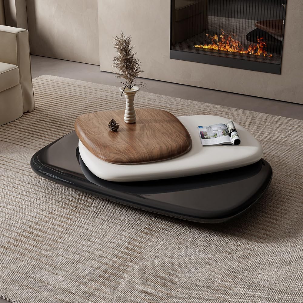 Desk Setup Minimalist - Modern Rotatable Wood Coffee Table for