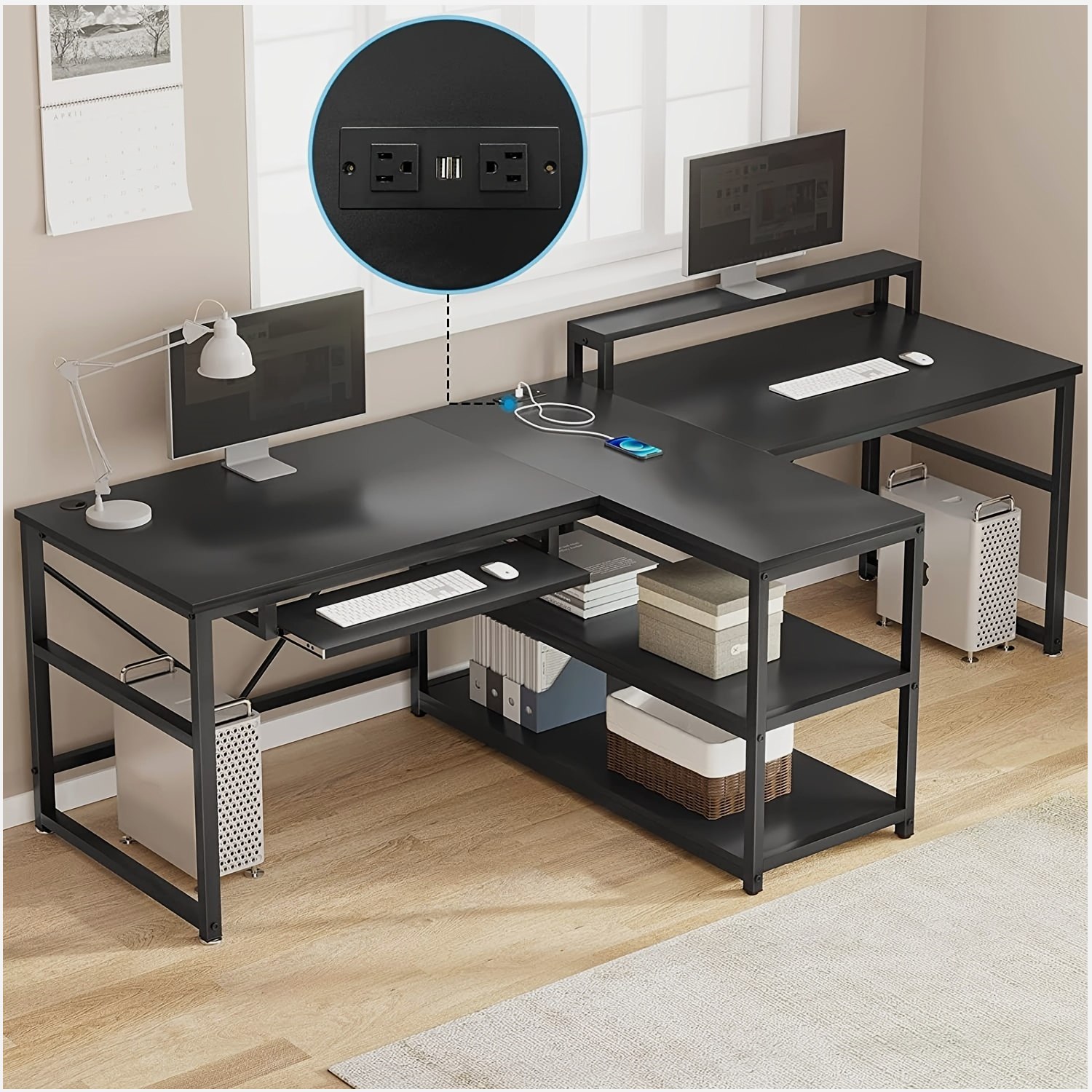 Desk Setup Gaming And Work - 94.5-inch Dual-User Gaming Desk with Built-in