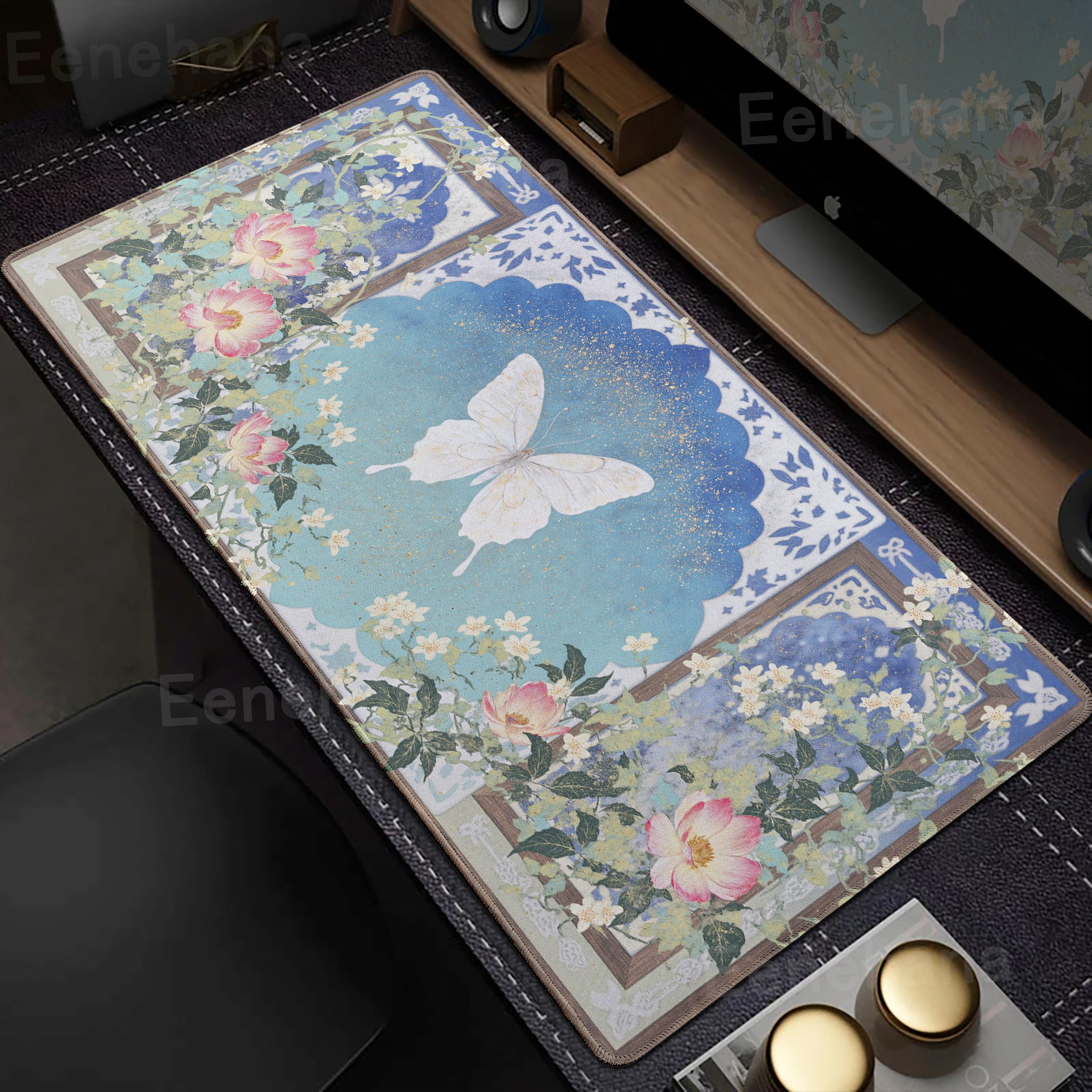 Desk Setup Laptop And Pc - Butterfly Flower Mouse Pad Keyboard Star