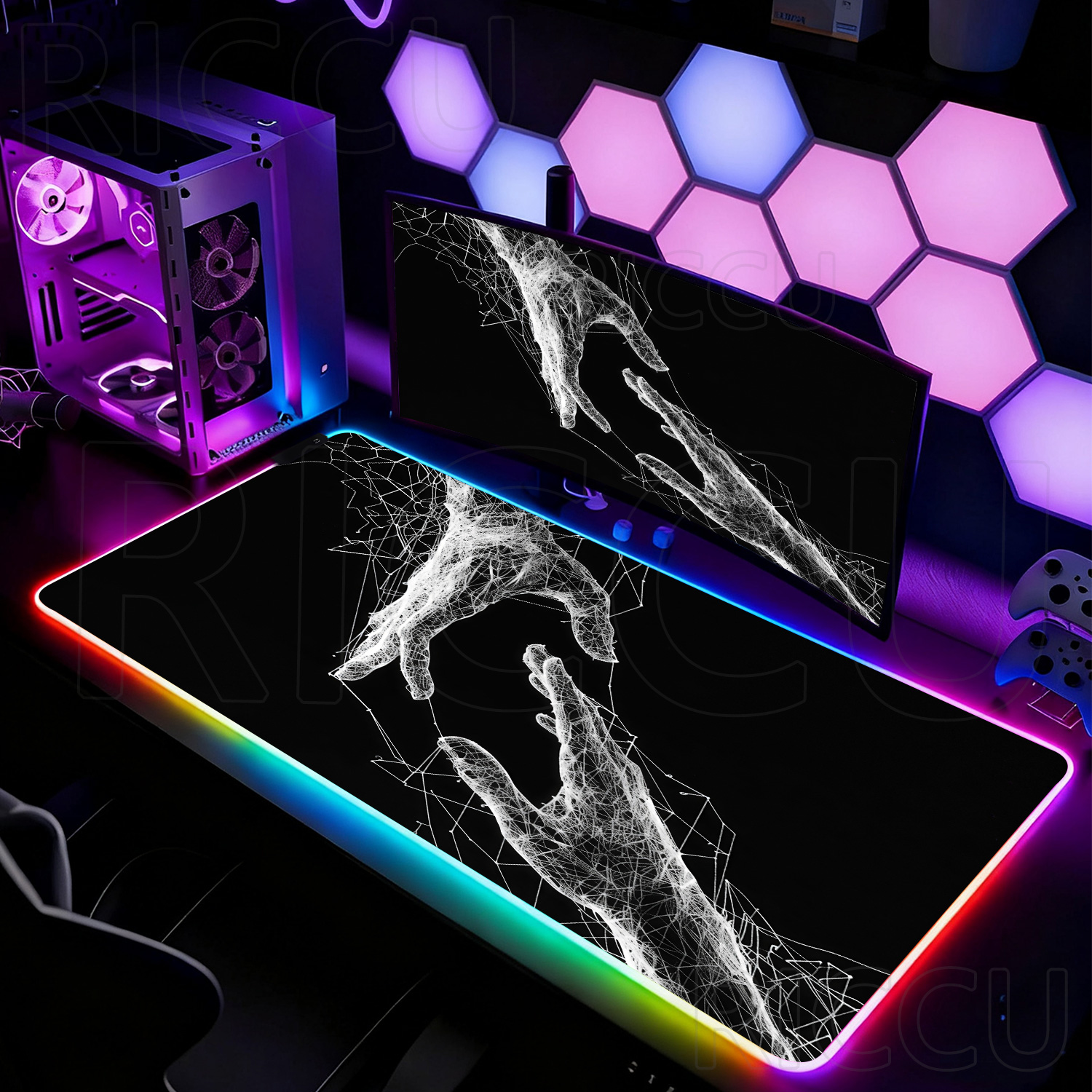 Desk Setup Laptop And Pc - RGB XXL HD Large Black White