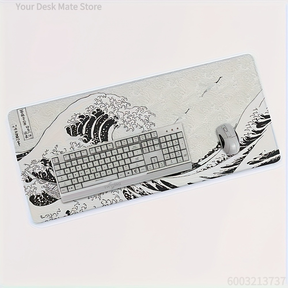 Black White Wave Art XXL Desk  - Desk Setup Laptop And Pc review and price