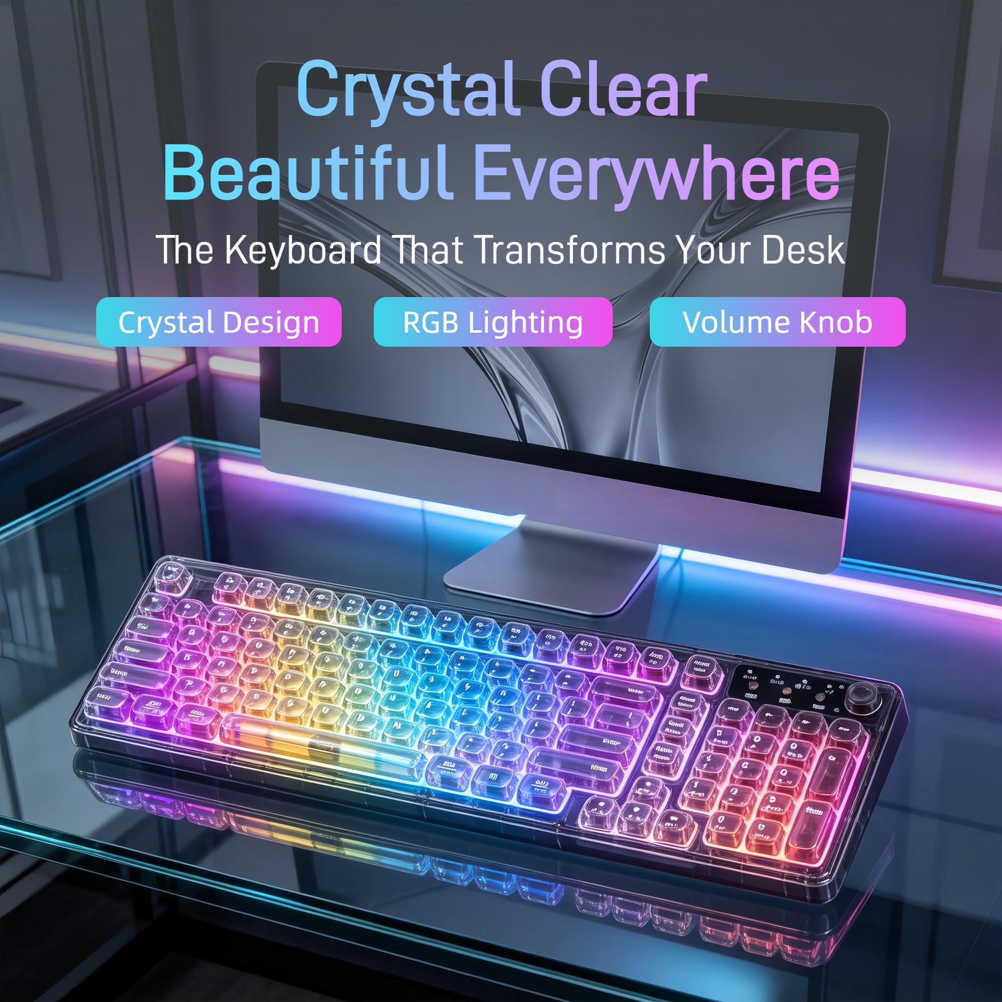 Crystal RGB Keyboard, 99-Key W - Desk Setup Gaming And Work review and price