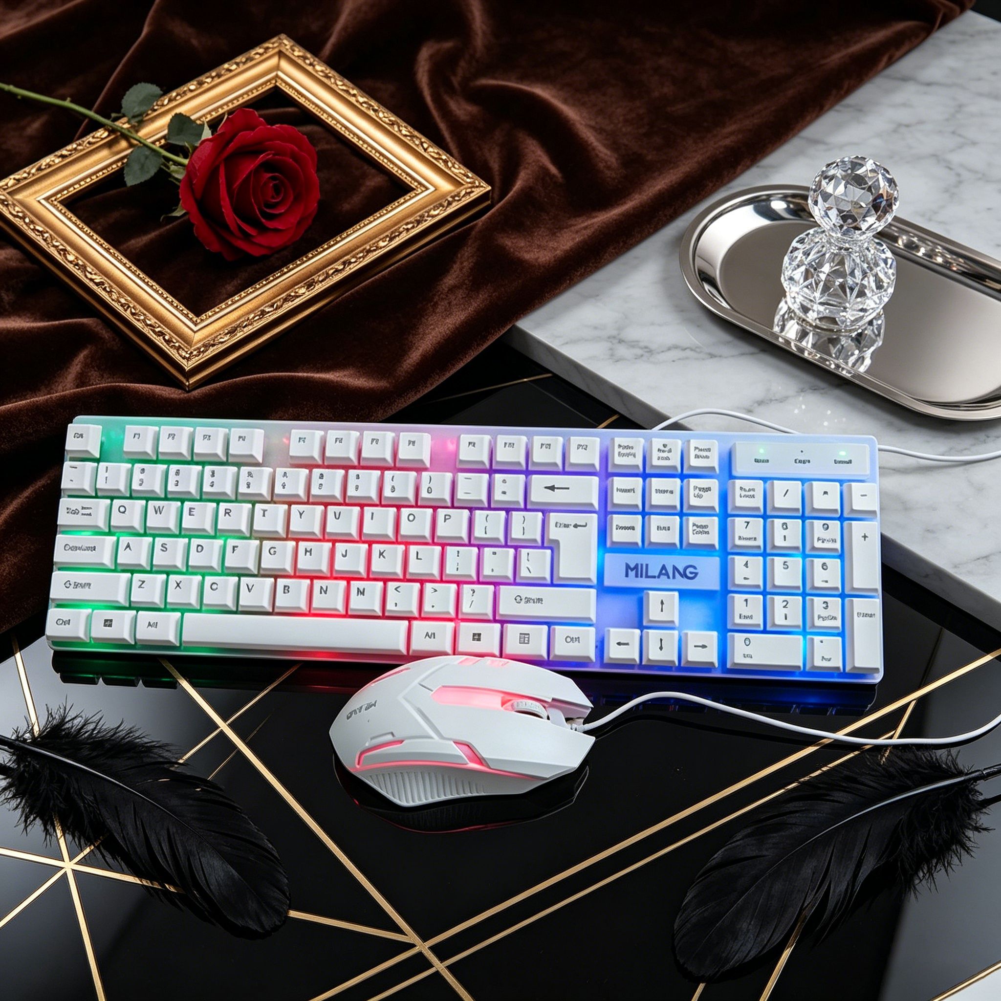 Wired RGB Backlit Keyboard Mou - Desk Setup Gaming And Work review and price