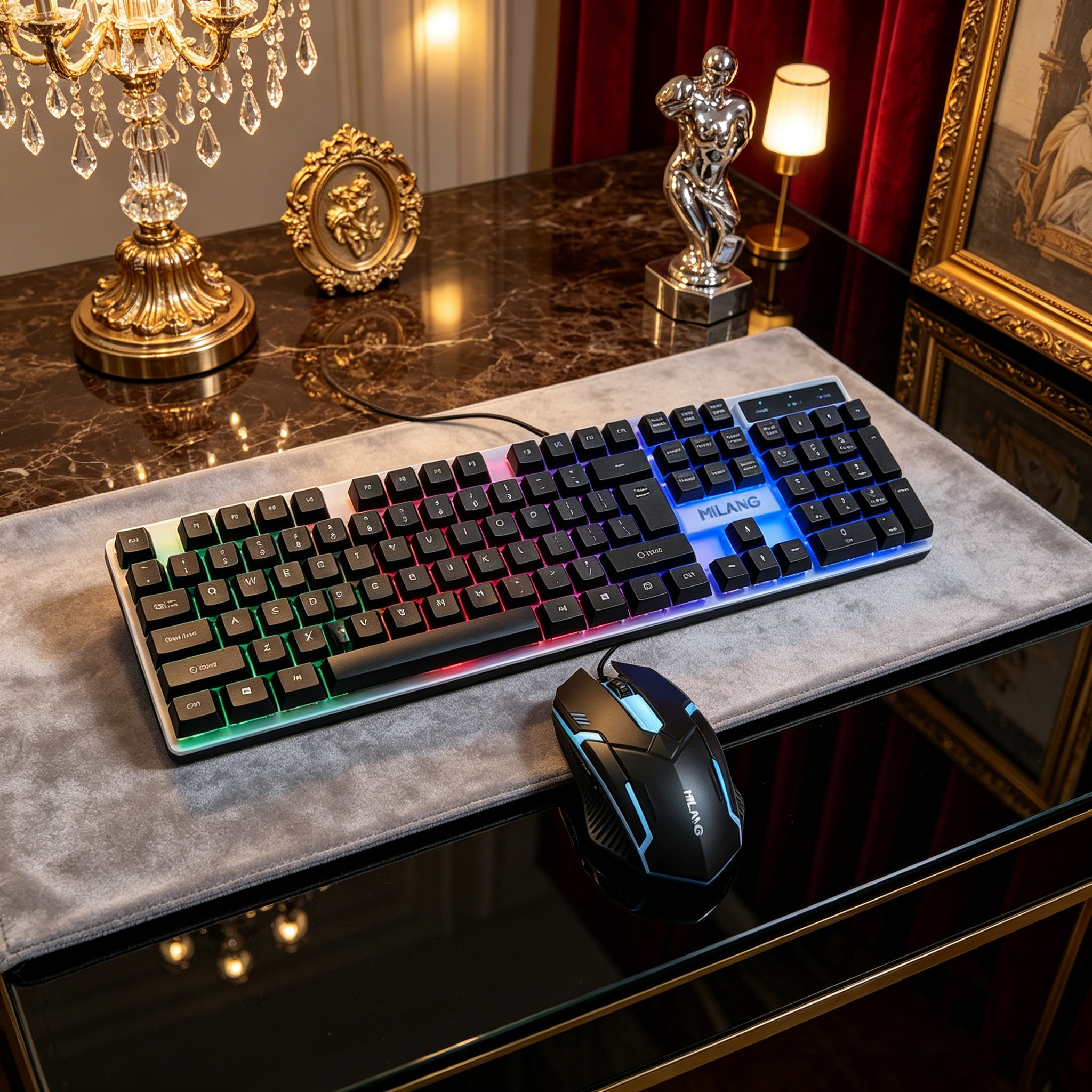 Wired RGB Backlit Keyboard Mou - Desk Setup Gaming And Work review and price