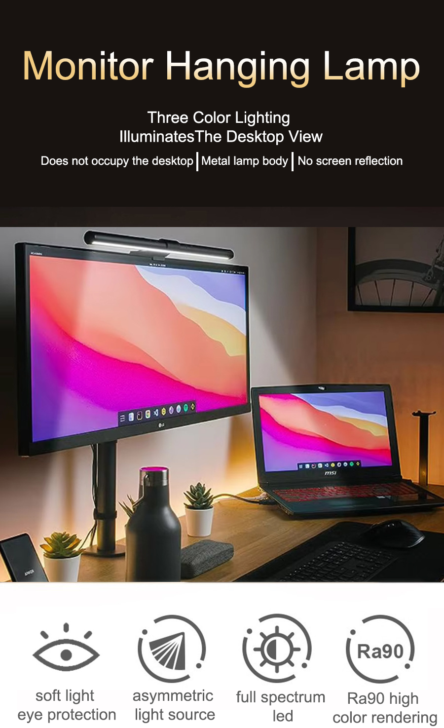 LED Monitor Hanging Desk Light - Desk Setup Gaming And Work review and price