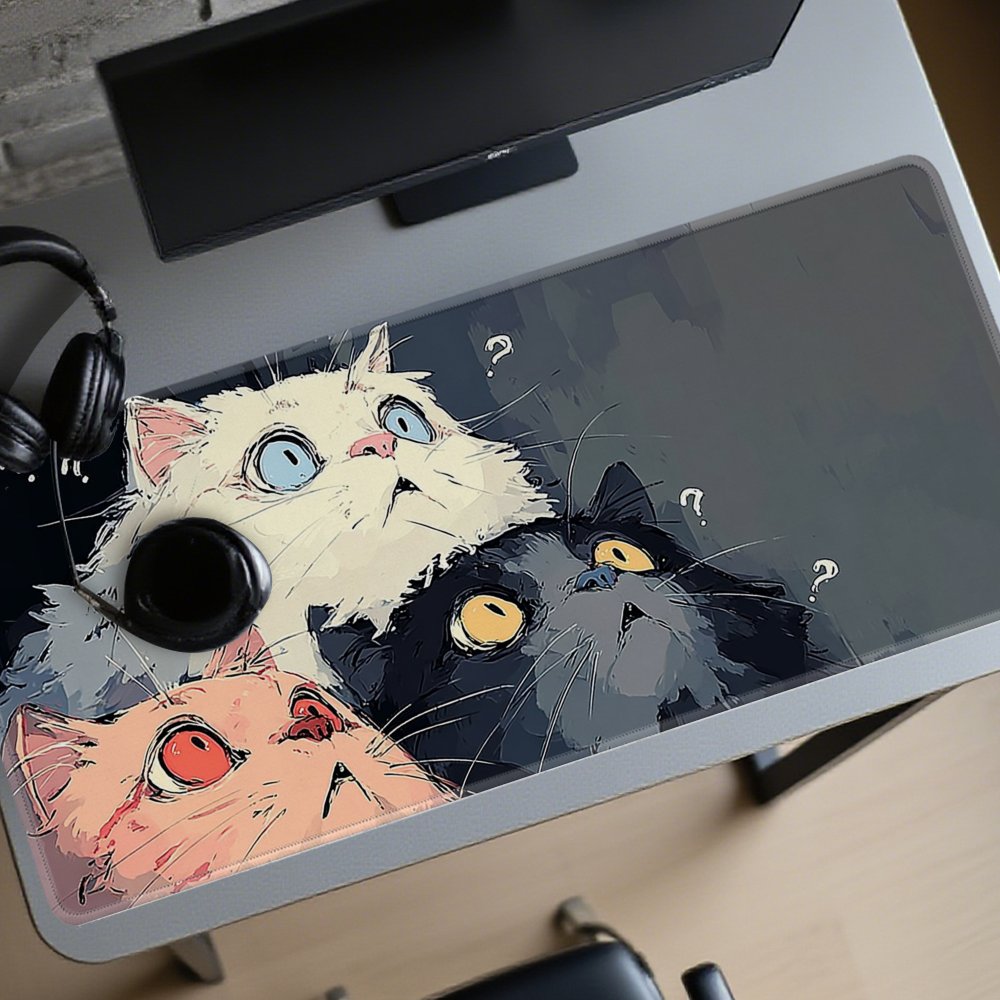 Funny Curious Kittens Desk Mat - Desk Setup Laptop And Pc review and price