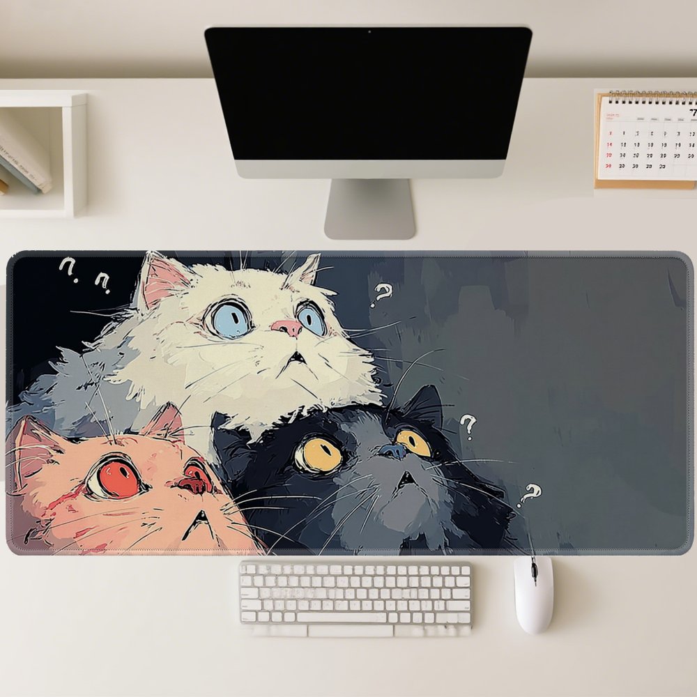 Funny Curious Kittens Desk Mat - Desk Setup Laptop And Pc review and price