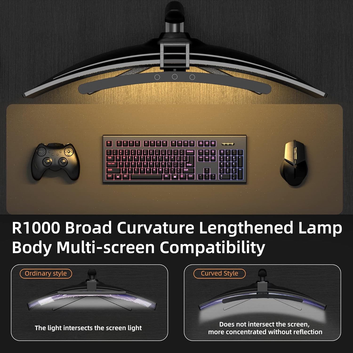 Curved Monitor Light Bar 3 Col - Desk Setup Room review and price