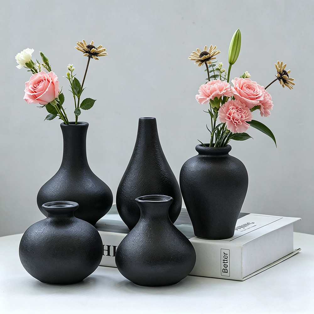 5Pcs Black Ceramic Vase Set Mo - Desk Setup Minimalist review and price