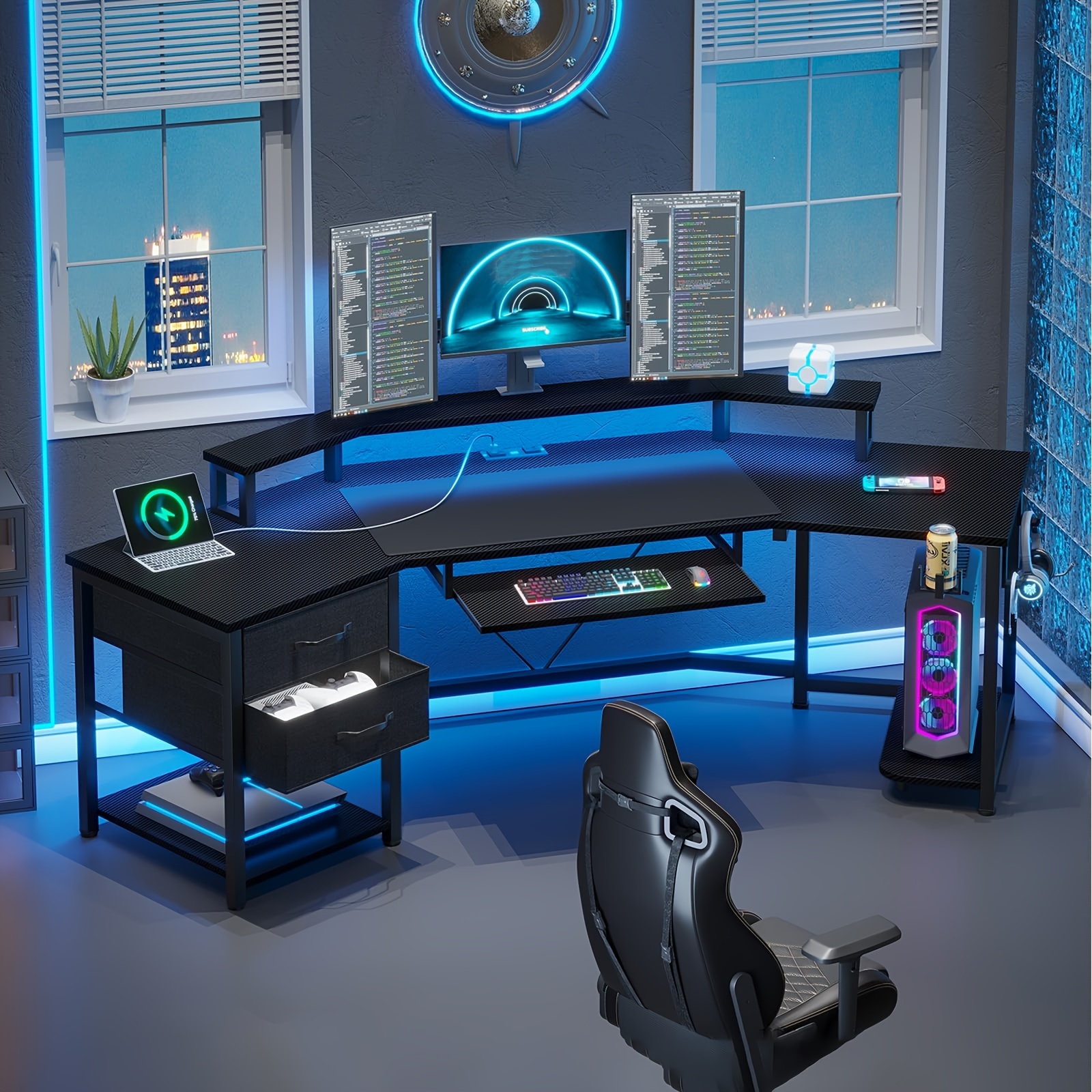 79-inch Modern Gaming Desk wit - Desk Setup With Keyboard Tray review and price