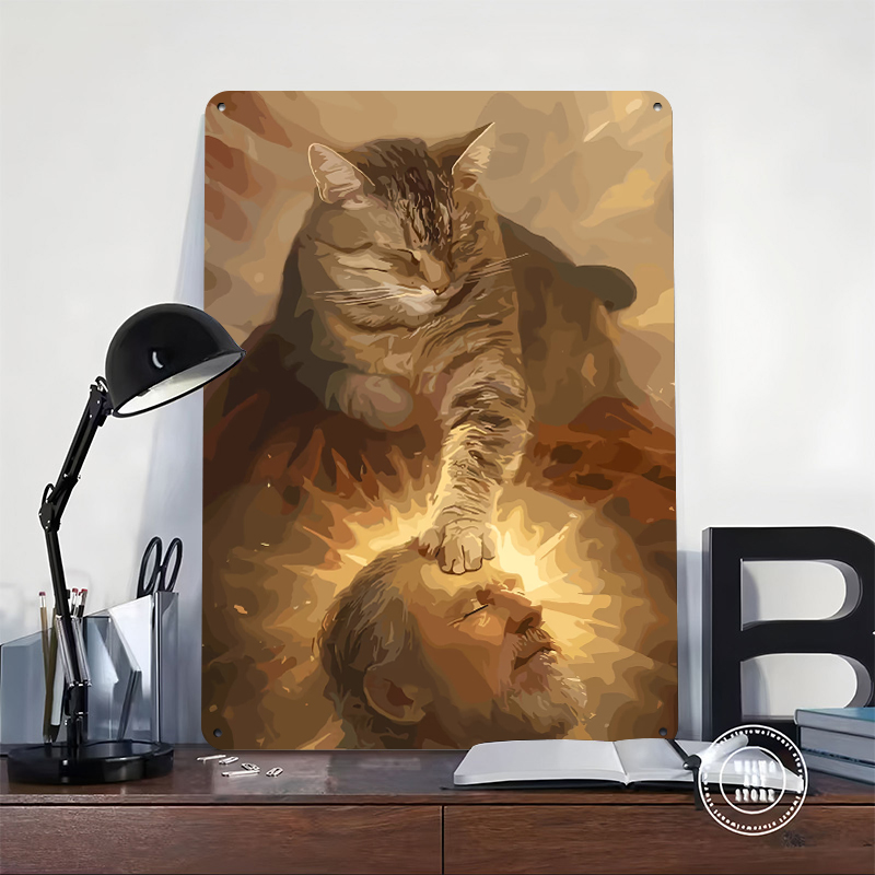 Cat Blessing a Man Tinplate Po - Desk Room Setup review and price